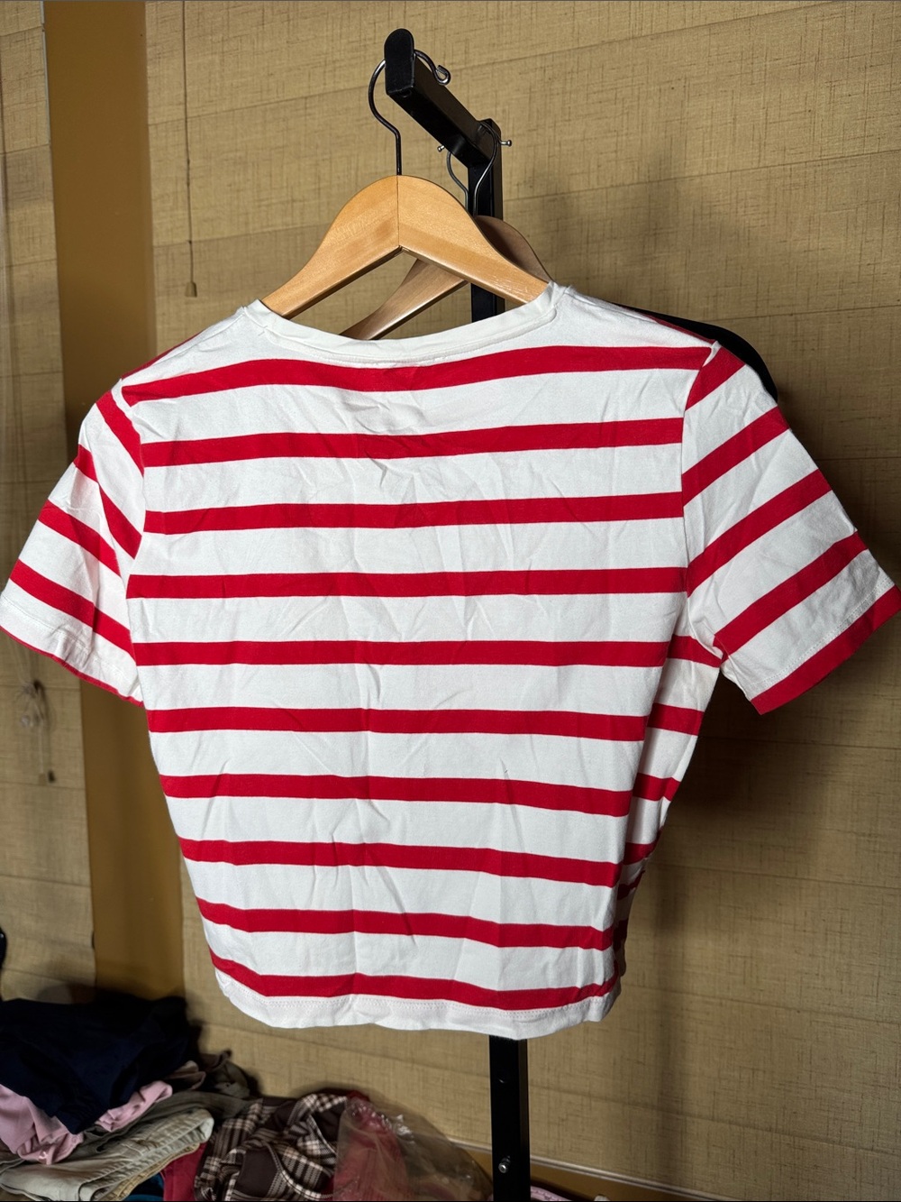 Zara Red White Striped Cropped Stretch Tee Size XL - Picture 5 of 5